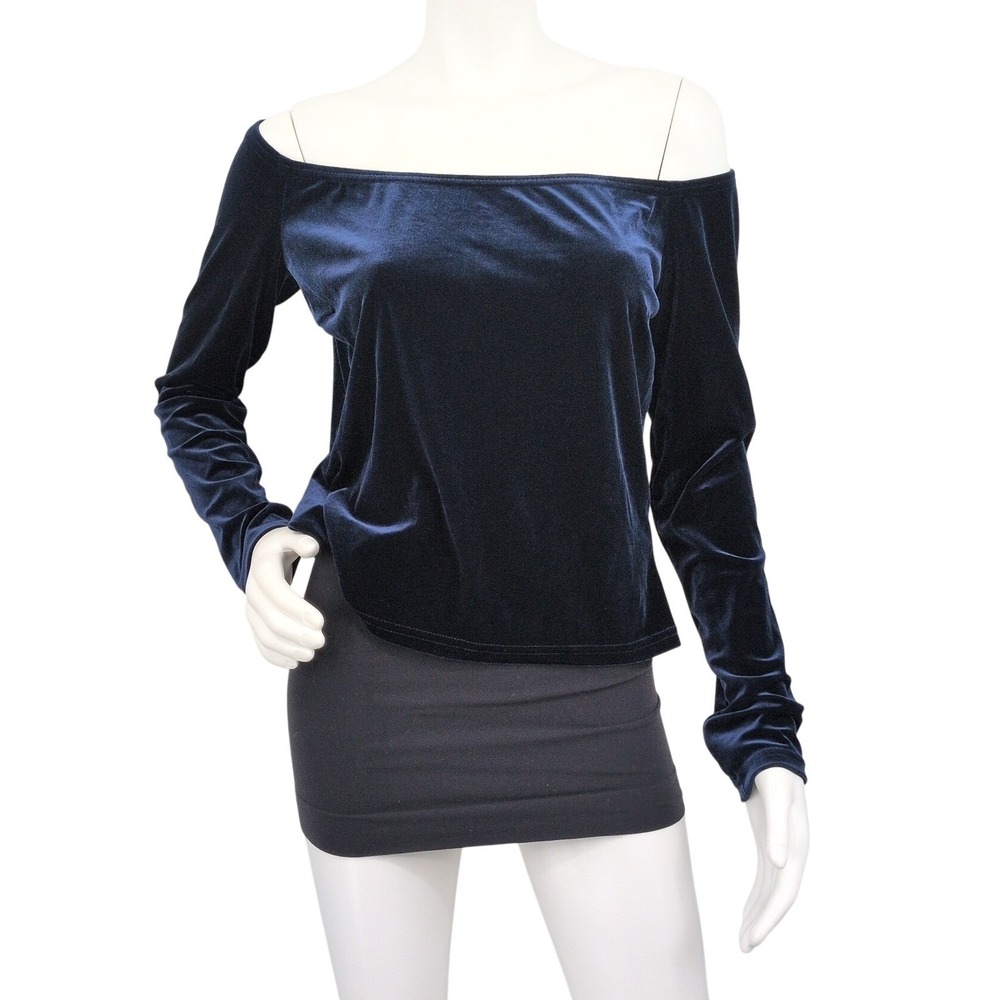 Vtg Scott McClintock Velvet Top Off Shoulder Navy Y2K Glam Cocktail USA XLarge